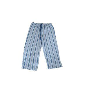 Womens Blue & White Striped Cotton Pajama Pants Drawstring L Casual Loungewear